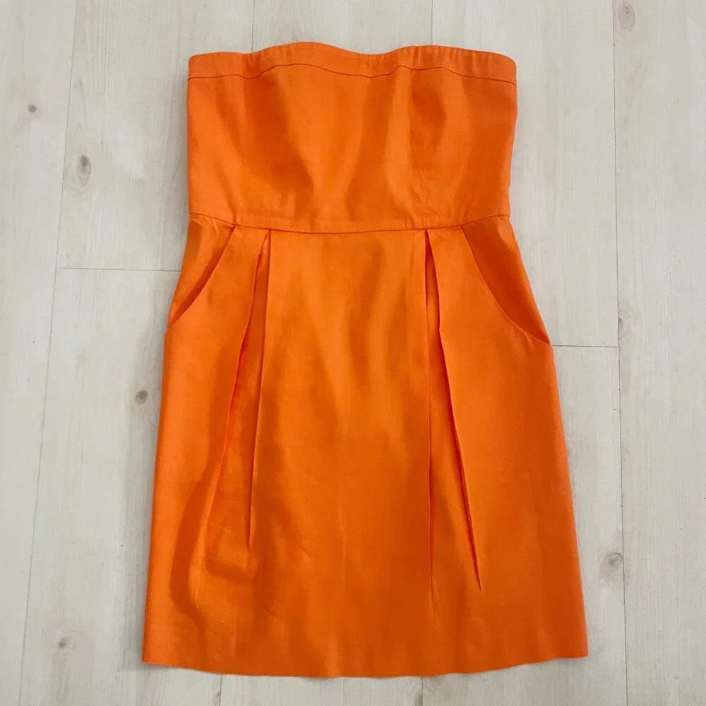 Theory Women's Orange Linen Bandeau Style Dress Size 4 - Picture 1 of 4